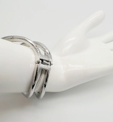 Gemini Wide Hinged Cuff Bangle (Silver) - Palazzo Couture Online