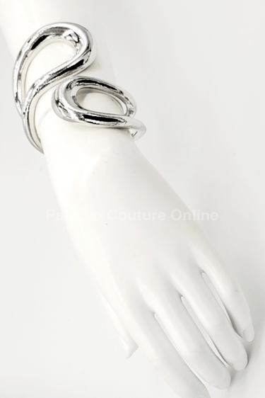 Gemini Wide Hinged Cuff Bangle (Silver) - Palazzo Couture Online