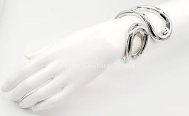 Gemini Wide Hinged Cuff Bangle (Silver) - Palazzo Couture Online