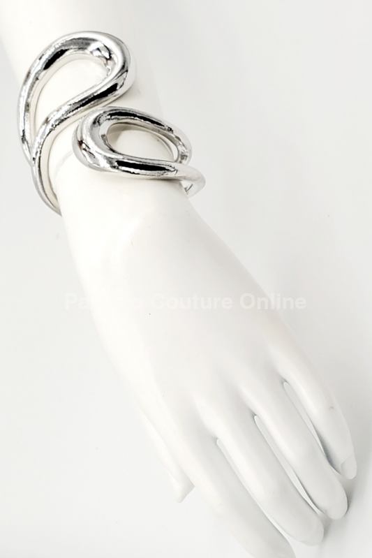Gemini Wide Hinged Cuff Bangle (Silver) Silver Bracelet