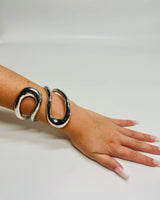 Gemini Wide Hinged Silver Cuff Bangle with Sculptural Design - women's statement jewelry
