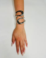 Gemini Wide Hinged Silver Cuff Bangle with Sculptural Design - stylish accessory for every outfit