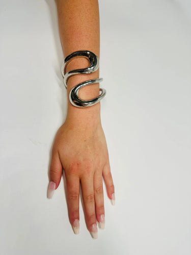 Gemini Wide Hinged Silver Cuff Bangle with Sculptural Design - stylish accessory for every outfit