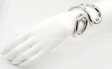 Gemini Wide Hinged Silver Cuff Bangle with Sculptural Design - elegant piece by Palazzo Couture