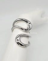 Gemini Wide Hinged Silver Cuff Bangle with Sculptural Design - bold fashion jewelry for women