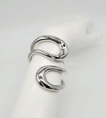 Gemini Wide Hinged Silver Cuff Bangle with Sculptural Design - bold fashion jewelry for women