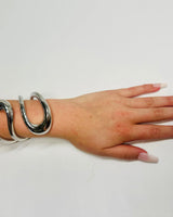 Gemini Wide Hinged Silver Cuff Bangle with Sculptural Design for women - fashion jewelry by Palazzo Couture