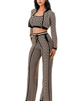 Geometric Elegance Three - Piece Knit Pant Set - Palazzo Couture Online