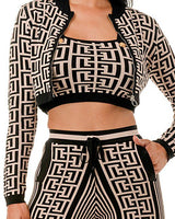 Geometric Elegance Three - Piece Knit Pant Set - Palazzo Couture Online
