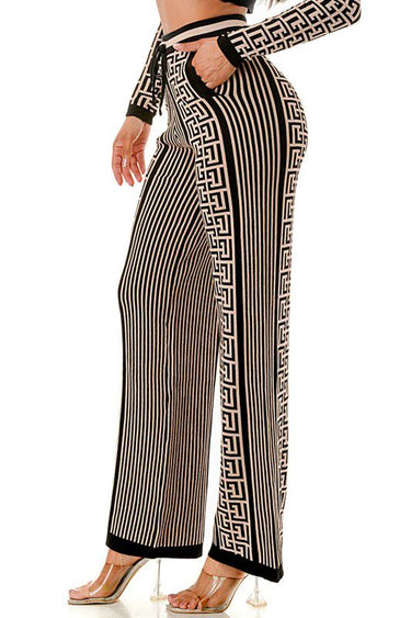 Geometric Elegance Three - Piece Knit Pant Set - Palazzo Couture Online