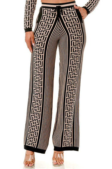 Geometric Elegance Three - Piece Knit Pant Set - Palazzo Couture Online
