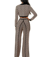 Geometric Elegance Three - Piece Knit Pant Set - Palazzo Couture Online
