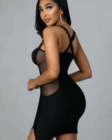 Women's Black mini dress elegant style back view