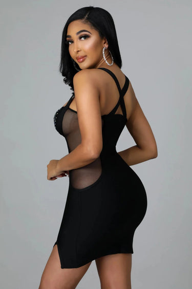 Women's Black mini dress elegant style back view
