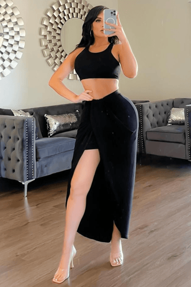 Gia Skirt Set (Black) - Palazzo Couture Online