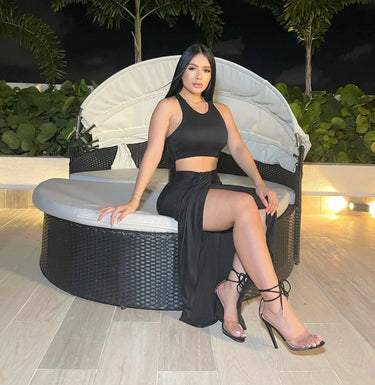 Women's Black skirt set matching style back view