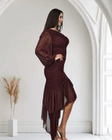 Women's Merlot maxi dress one shoulder style back view