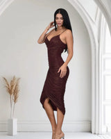 Women's Merlot midi dress ruched style back view