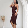 Women's Merlot midi dress ruched style back view