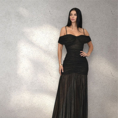 Gilded Radiance Off - Shoulder Maxi Dress – Black - Palazzo Couture Online