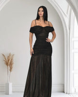 Gilded Radiance Off - Shoulder Maxi Dress – Black - Palazzo Couture Online