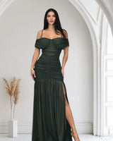 Gilded Radiance Off - Shoulder Maxi Dress – Forest - Palazzo Couture Online