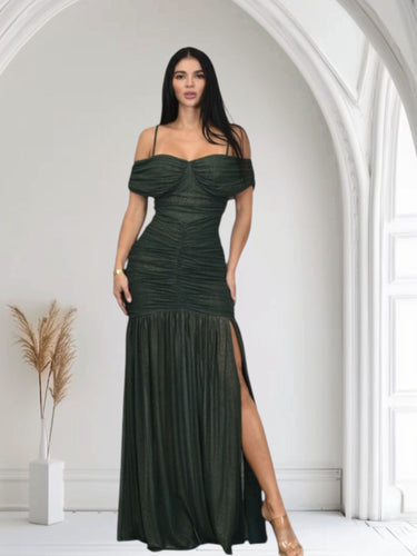 Gilded Radiance Off - Shoulder Maxi Dress – Forest - Palazzo Couture Online