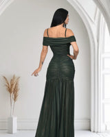Gilded Radiance Off - Shoulder Maxi Dress – Forest - Palazzo Couture Online