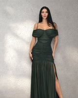 Gilded Radiance Off - Shoulder Maxi Dress – Forest - Palazzo Couture Online