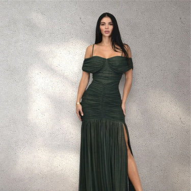 Gilded Radiance Off - Shoulder Maxi Dress – Forest - Palazzo Couture Online