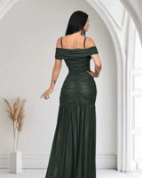 Women's Forest maxi dress off-shoulder style back view