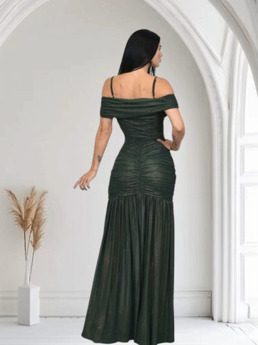 Women's Forest maxi dress off-shoulder style back view