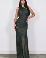 Gilded Radiance One - Shoulder Maxi Dress - Forest - Palazzo Couture Online