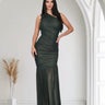 Gilded Radiance One - Shoulder Maxi Dress - Forest - Palazzo Couture Online