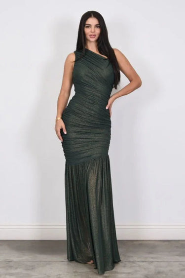 Gilded Radiance One-Shoulder Maxi Dress - Forest | Maxi Dress  Palazzo  Couture Online