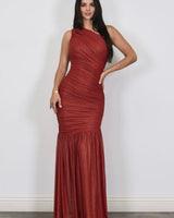 Gilded Radiance One - Shoulder Maxi Dress - Red - Palazzo Couture Online