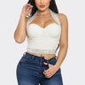 Rhinestone crop top white halter neckline – sparkly party top