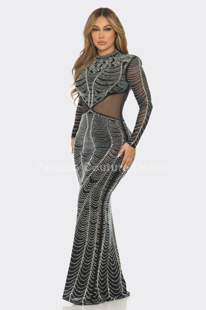 Giorgina Rhinestone Embellied Mermaid Maxi Dress (Black)