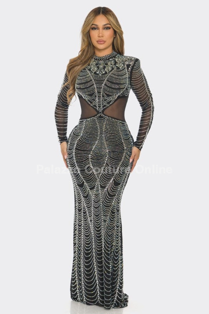 Giorgina Rhinestone Embellied Mermaid Maxi Dress (Black)
