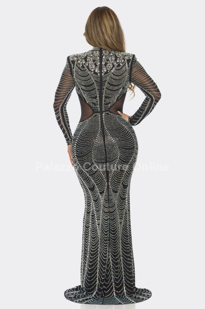 Giorgina Rhinestone Embellied Mermaid Maxi Dress (Black)