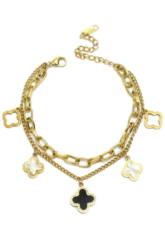 Girly Mop Clover Charms Steel Bracelet (Gold) Gold / One Size