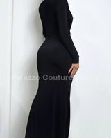 Women's Black maxi dress elegant style back view