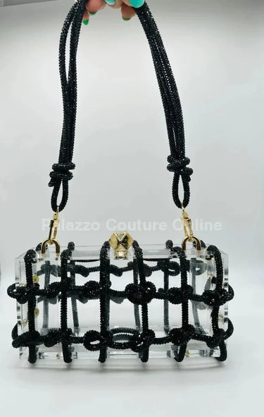 Glam Date Rhinestone Handbag (Black) - chic clutch by Palazzo Couture