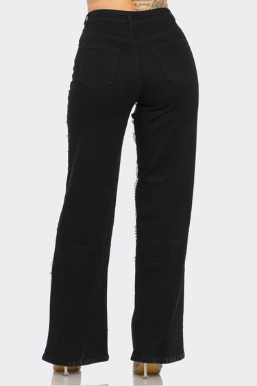 Glam Drip Pearl Statement Jeans - Black - Palazzo Couture Online