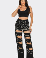 Glam Drip Pearl Statement Jeans - Black - Palazzo Couture Online