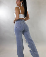Glam Drip Pearl Statement Jeans - Blue - Palazzo Couture Online