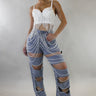 Glam Drip Pearl Statement Jeans - Blue - Palazzo Couture Online