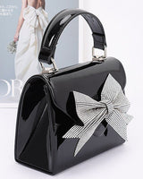 Glam Enamel Bow Rhinestone Clutch – Black - Palazzo Couture Online