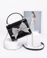 Glam Enamel Bow Rhinestone Clutch – Black - Palazzo Couture Online