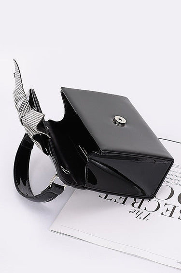 Glam Enamel Bow Rhinestone Clutch – Black - Palazzo Couture Online